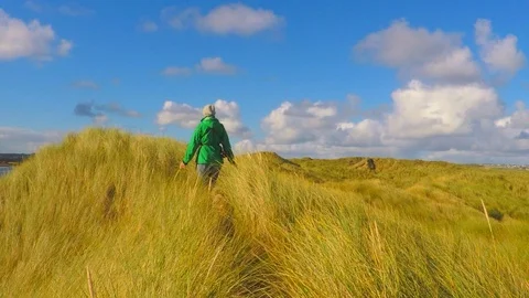 Walking in the Maram Grass Dunes Stock Footage 96713423