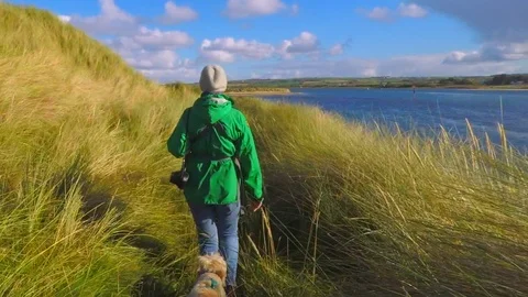 Walking in the Maram Grass Dunes Stock Footage 96718092