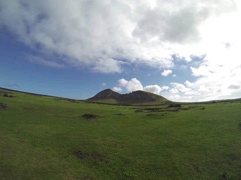 Walking in meadow with moai Stock Footage 77047066