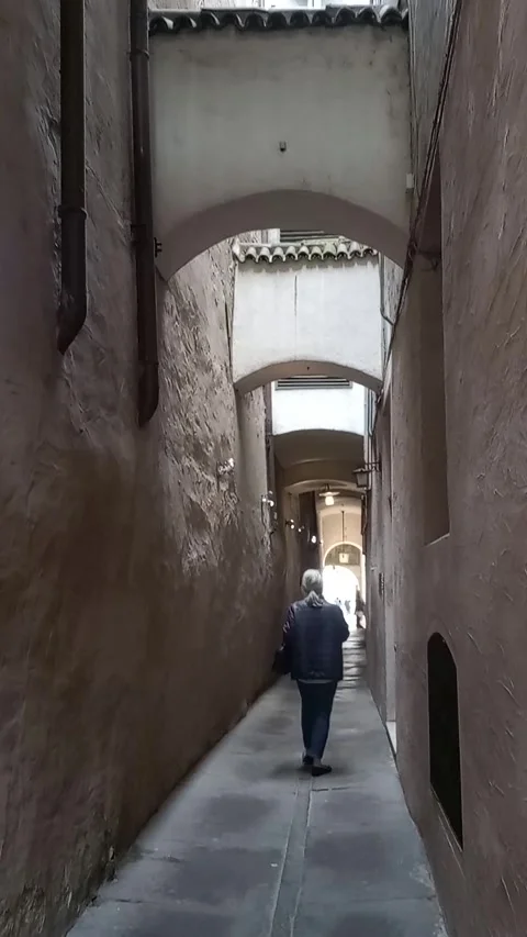 Walking in a medieval passage Stock Footage 287735859