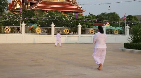 Walking meditation in temple Stock Footage 50009301