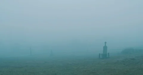 Walking on Misty Cemetery Stock Footage 119370233