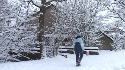 Walking in the morning in the snow. Video stock 51365632