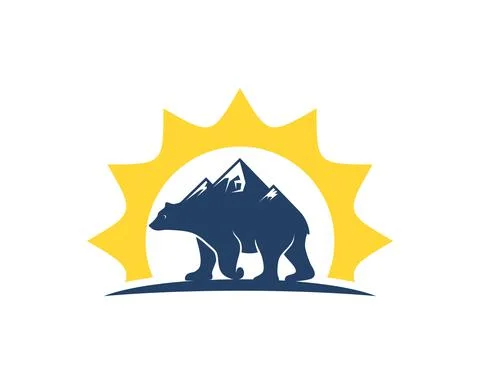 Walking mountain bear with shining sun behind Stock Illustration