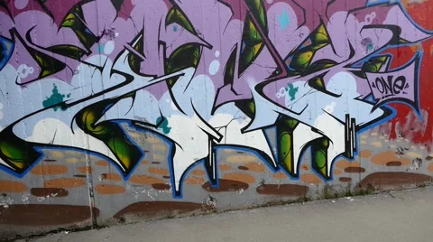 Walking Next To The Graffiti Wall Stock Footage 47388578