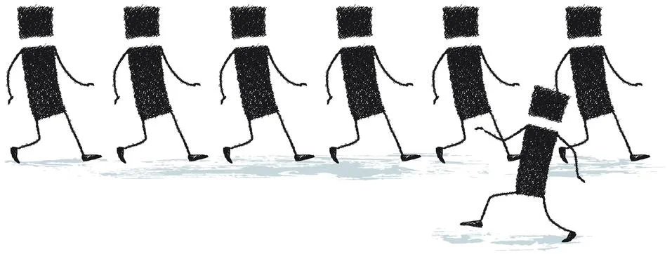 Walking in the opposite direction Stock Illustration