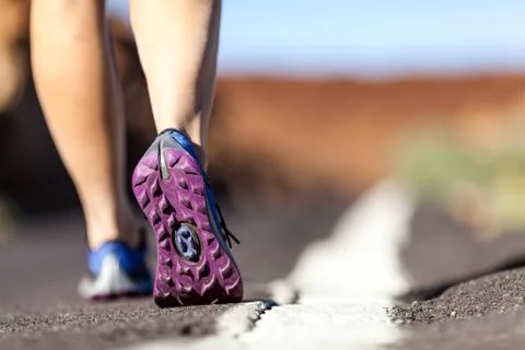 Walking or running legs in forest, adventure and exercising Stock Photos