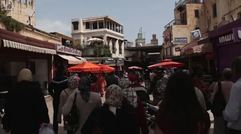 Walking on other side of Blue Gate - October 1st, 2015 Fez, Morocco Stock Footage 55860459