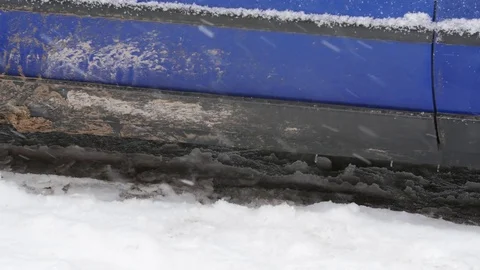 Walking Out Of A Car In Winter Video stock 85099419