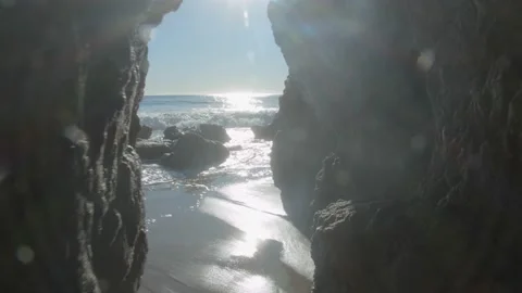 Walking out of Cave at Beach– (4K) (POV) 스톡 동영상 154163150