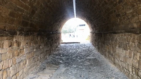 Walking Out from a Tunnel. Paphos Gate, Nicosia Stock Footage 103103142