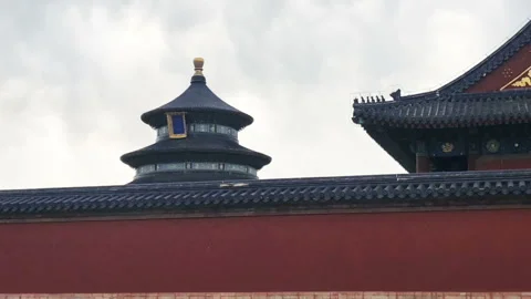 Walking outside of the Qinian Hall in the Temple of Heaven Stock Footage 91954233