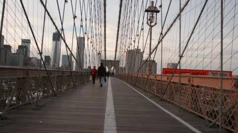 Walking Over Brooklyn Bridge Stock Footage 12607387