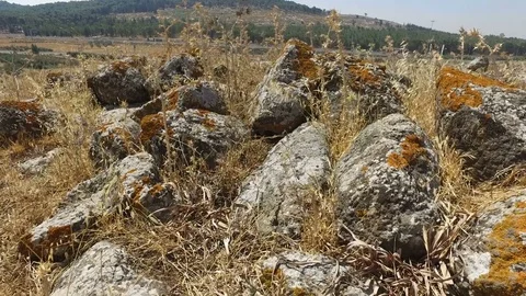 Walking Over Rubble From Ancient Roman Road Видео 77886136