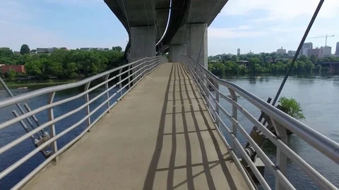 Walking over Suspension Bridge Stock Footage 76945015