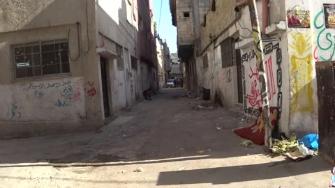 Walking Palestinian refugee camp Stock Footage 156358526