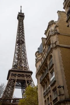 Walking in Paris in autumn, view on streets and buildings and iconic Eiffel.. Stock-Fotos