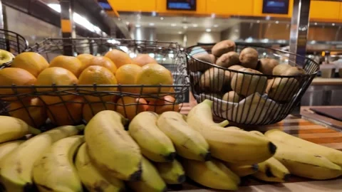 Walking Past the Fruit Section at a Luxury Buffet Stock Footage 318925981