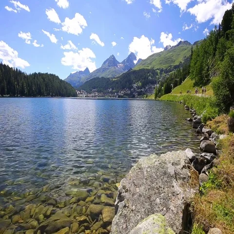 Walking path along Lej da Staz near Sankt Moritz, Switzerland Stock-Footage 69379421