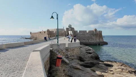 Walking path to Castillo de San Sebastián in Cádiz, Spain Stock Footage 296594880