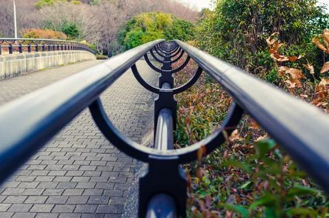 Walking path with circular railing in Yokohama Stock Photos