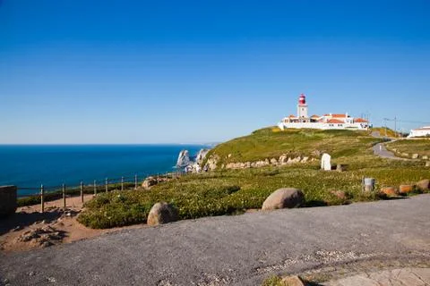 Walking path at the lighthouse cabo da roca Stock Photos