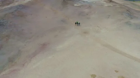 Walking path on Namafjall mountain with geothermal activity,Iceland, tilt reveal Stock Footage 138737607