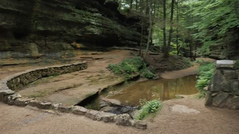 Walking a Path over a Beautiful Bridge and Stream at Hocking Hills 库存影片 96751824