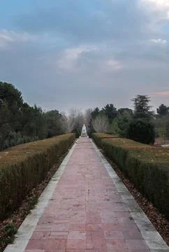 Walking path in the park at sunset Foto stock