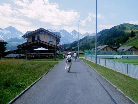 Walking path road mountain landscape Switzerland summer travel vacation 스톡 사진