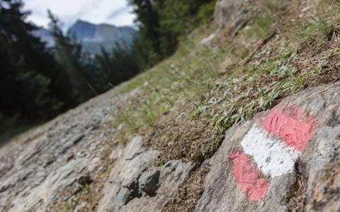 Walking path sign in Austria Stock Photos