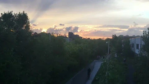 Walking Path at Sunset After Rain Toronto Stock Footage 143158016