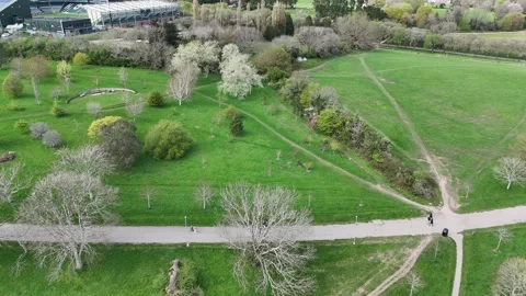 Walking Path Through Green Park Drone Footage Stock Footage 337736363