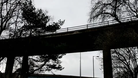 A walking path under a highway bridge Video stock 171799181