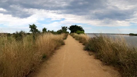 Walking the path where the River of Ter meets the Mediterranean Sea (Spain) Stock Footage 133378605