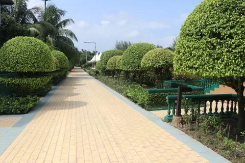 Walking pathways inside the park. Stock Photos