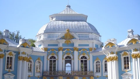 Walking to Pavilion Hermitage on artificial island in Alexandrovsky Park Stock Footage 103051689