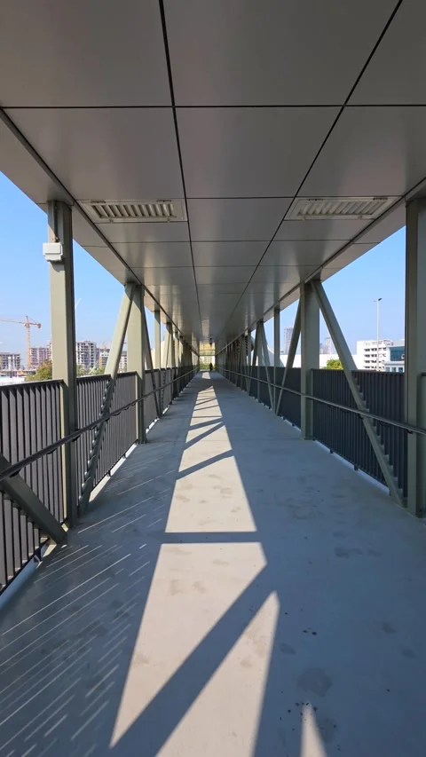 Walking on the pedestrian bridge in Dubai, UAE Stock Footage 327388420