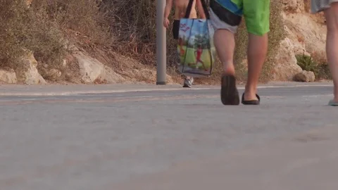 Walking People Crowd 4K Timelapse walking on sidewalk beach Video stock 78043753