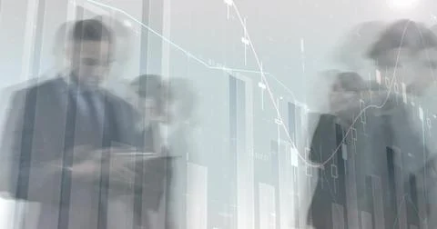 Walking people with financial data in the background 4k 스톡 일러스트