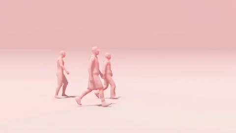 Walking People Group Pink Background 3D Render Stock Footage 312973074