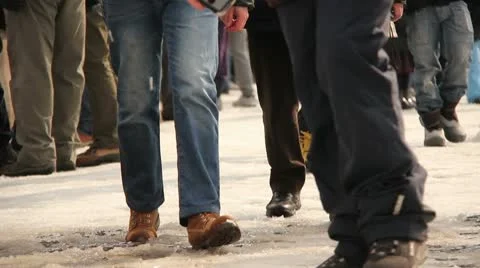 Walking People on snow Stock Footage