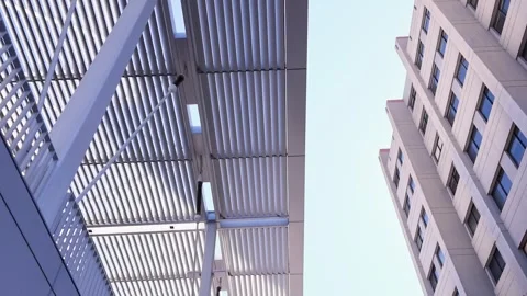 Walking perspective of modern building architecture at UC Berkeley Stock Footage 346004181