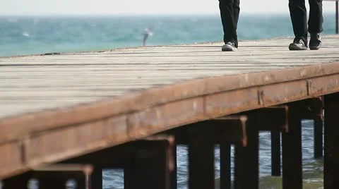 Walking on the pier Stock Footage