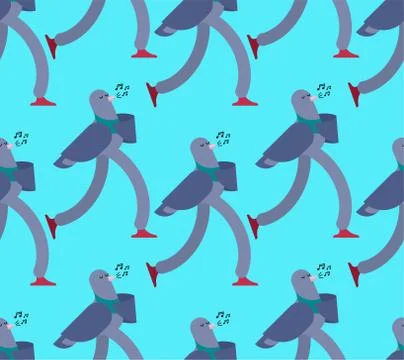 Walking pigeon pattern seamless. dove walk background. Cartoon City bird goes Stock Illustration