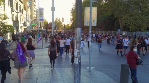 Walking point of view of Women's Day March 8M - Santiago, Chile - Mar 08, 2022 Stock Footage 200850983