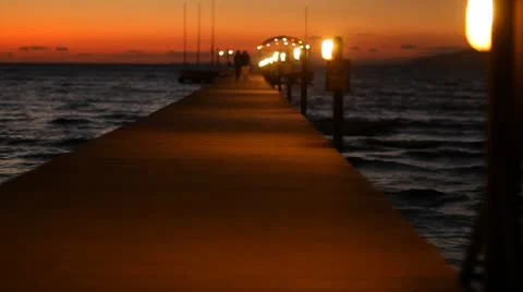Walking on the pontoon at night Stock Footage 8963251