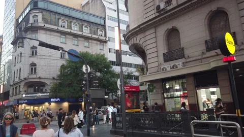 Walking POV of Crowded Outdoor Dining and Callao Subway Station in Buenos Aires Stock Footage 333790519