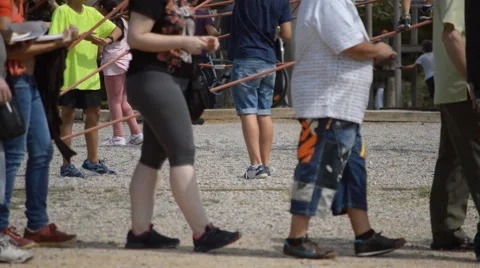 Walking In The Queue In The Park Stock Footage 54723843