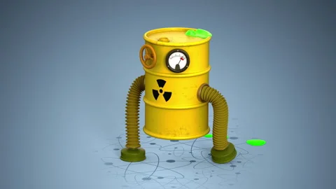 Walking radioactive robot. Concept of the problem of using nuclear waste. Stock Footage 328190232